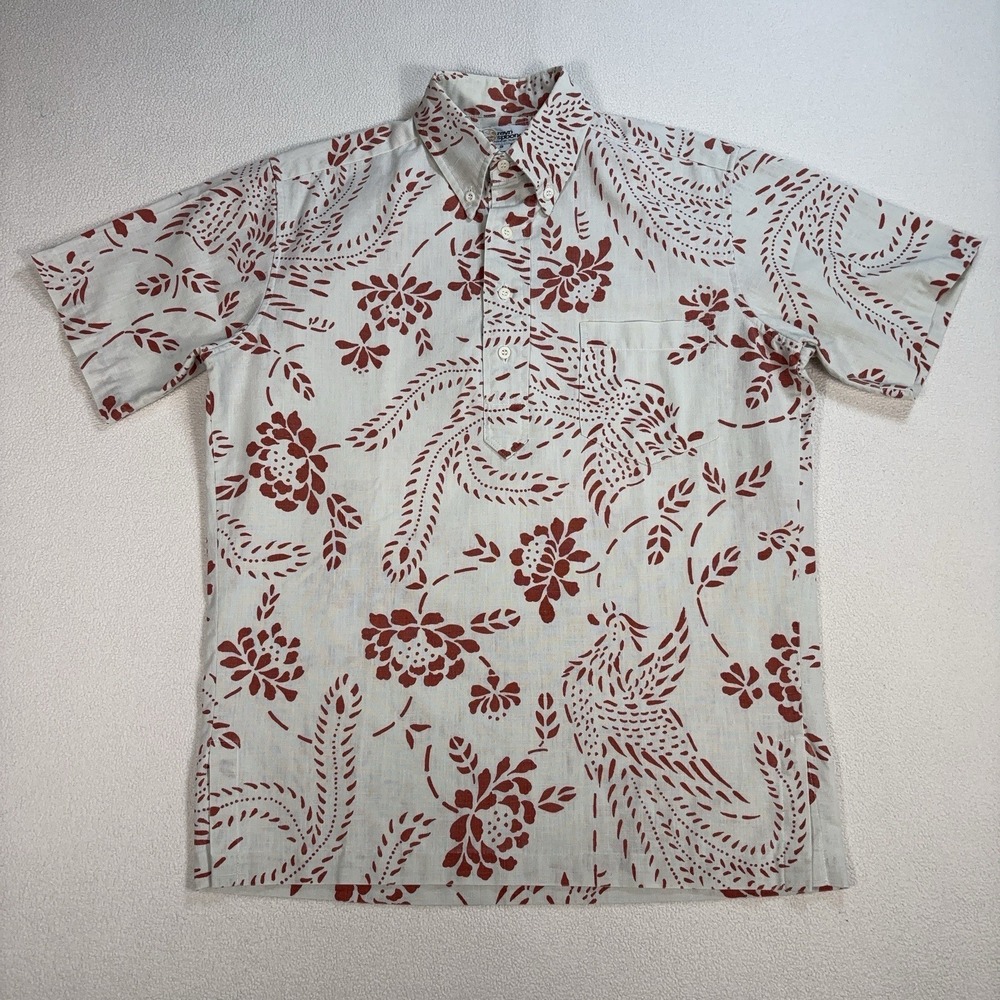 VTG Reyn‎ Spponer Polo Men's S Off-White Red Floral Phoenixes Pocket Button Down